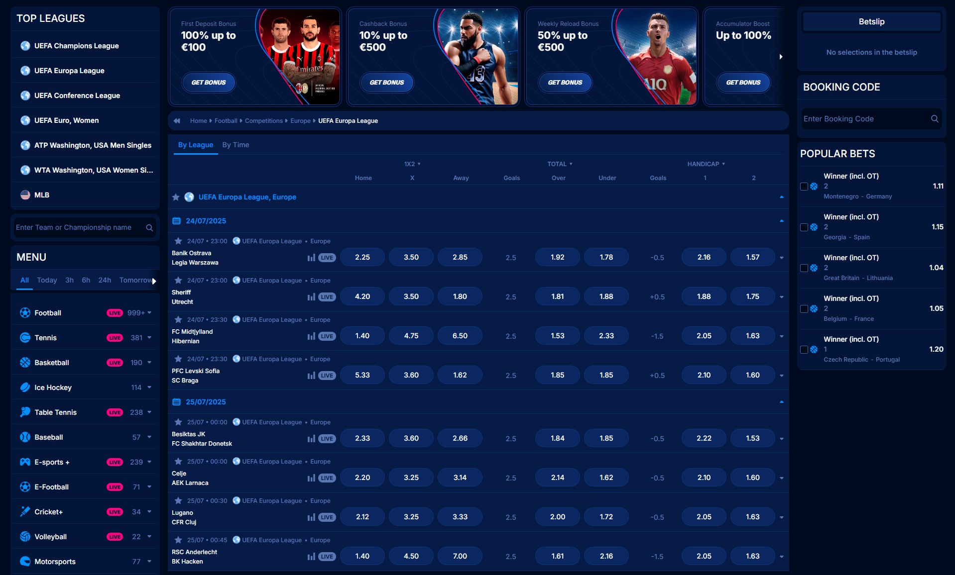 Πλατφόρμα Live Betting του Boomerang Bet με ζωντανούς αγώνες